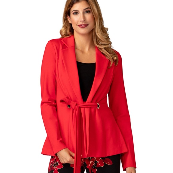 Joseph Ribkoff Red Belted Blazer Jacket SZ 6 Style 193358 - Picture 4 of 17